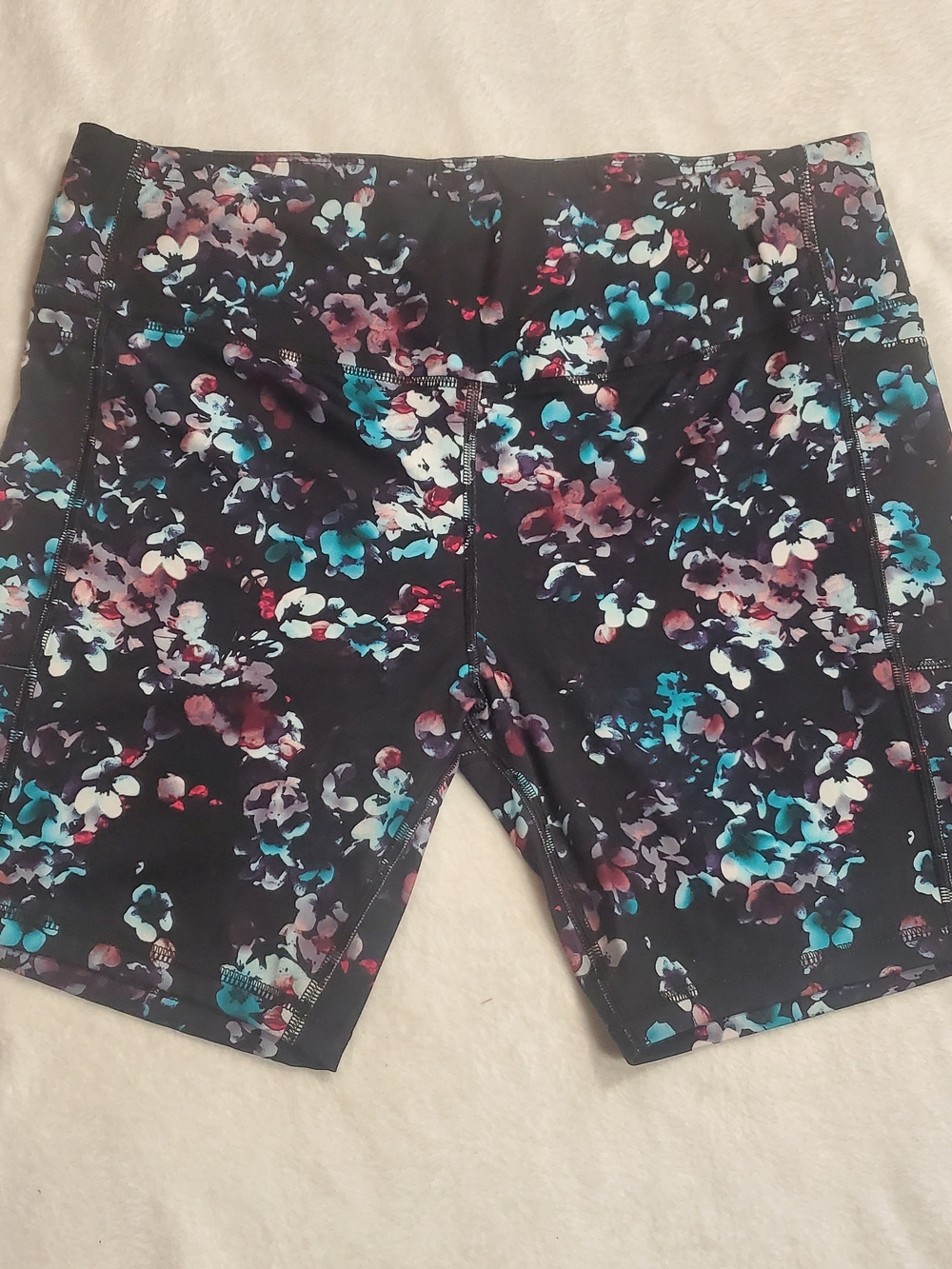 Athletic Works Black Floral Performance Shorts with Teal & Pink Accents - Picture 2 of 3